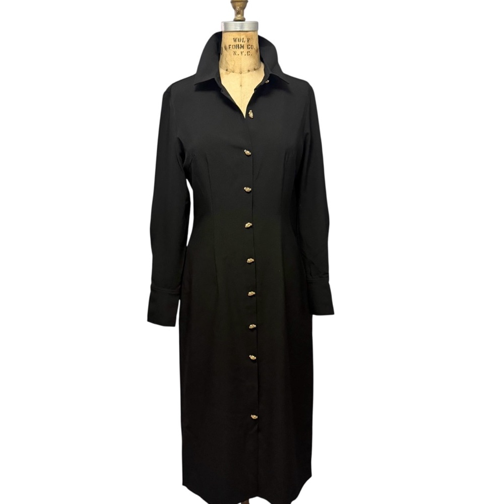 Commense Black Dress With Gold Knot Buttons Size M